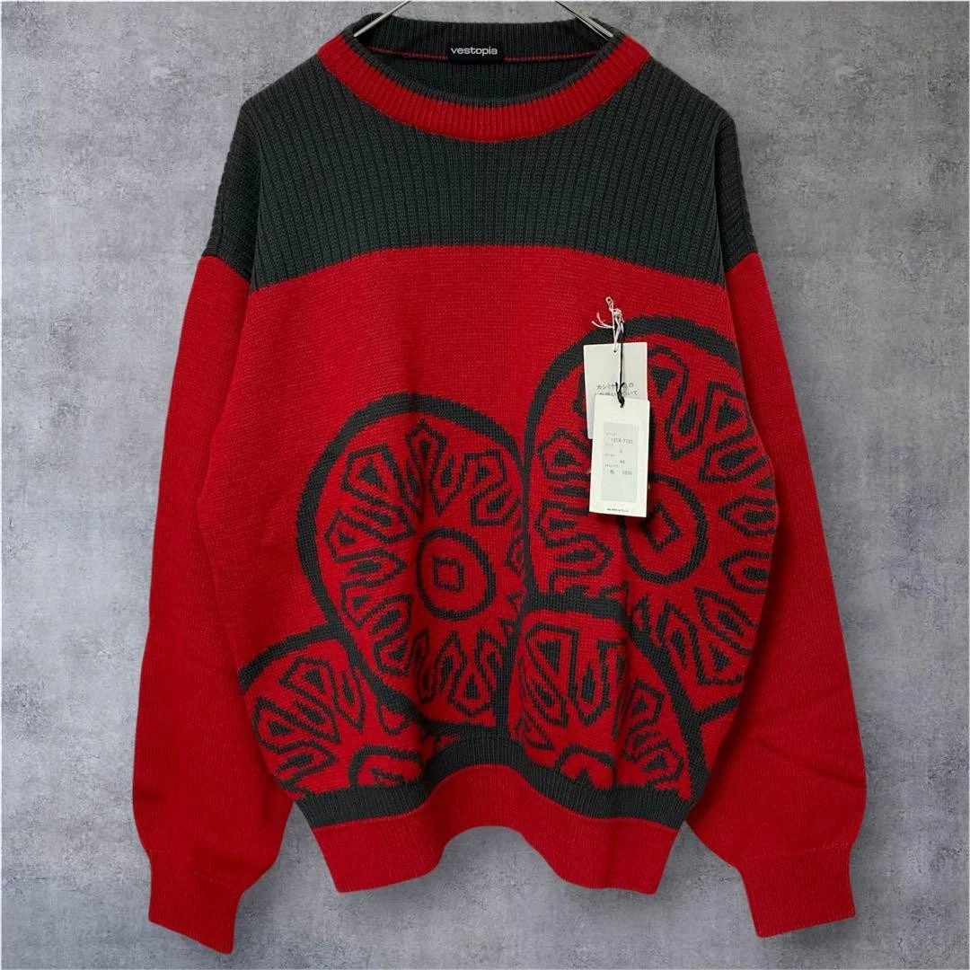 vestopia Wool Cashmere Blend Jacquard Knit Sweater L Red Charcoal - product detail image 2