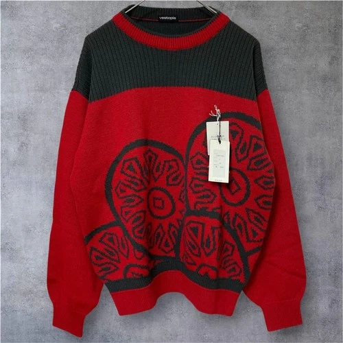 vestopia Wool Cashmere Blend Jacquard Knit Sweater L Red Charcoal image 2