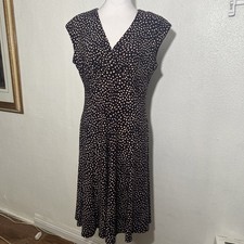 Ralph Lauren CHAPS V-neck Brown/Tan Polka Dot Peplum Slinky Dress Sz L