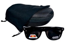 Unisex Wayfare Sunglasses With Glossy Black Frame And Black Polarized Lenses.