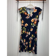 NWT Ann Taylor Womens Navy Blue Floral Flutter Sleeve V-Neck Mini Dress Size S
