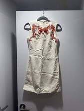 Tory Burch Leona Embellished Mini Dress with Red Embroidery