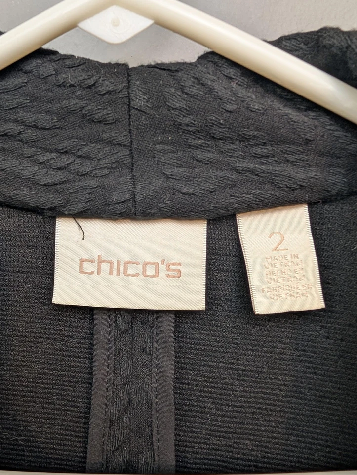 Chico's 2 Suéter Blazer Chaqueta Mujer Grande Negro Texturizado Bolsillos Frontales Abiertos Foto 4 de 4