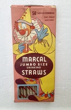 VINTAGE 1955 MARCAL JUMBO SIZE PAPER DRINKING STRAWS CLOWN CIRCUS ADVERTISING