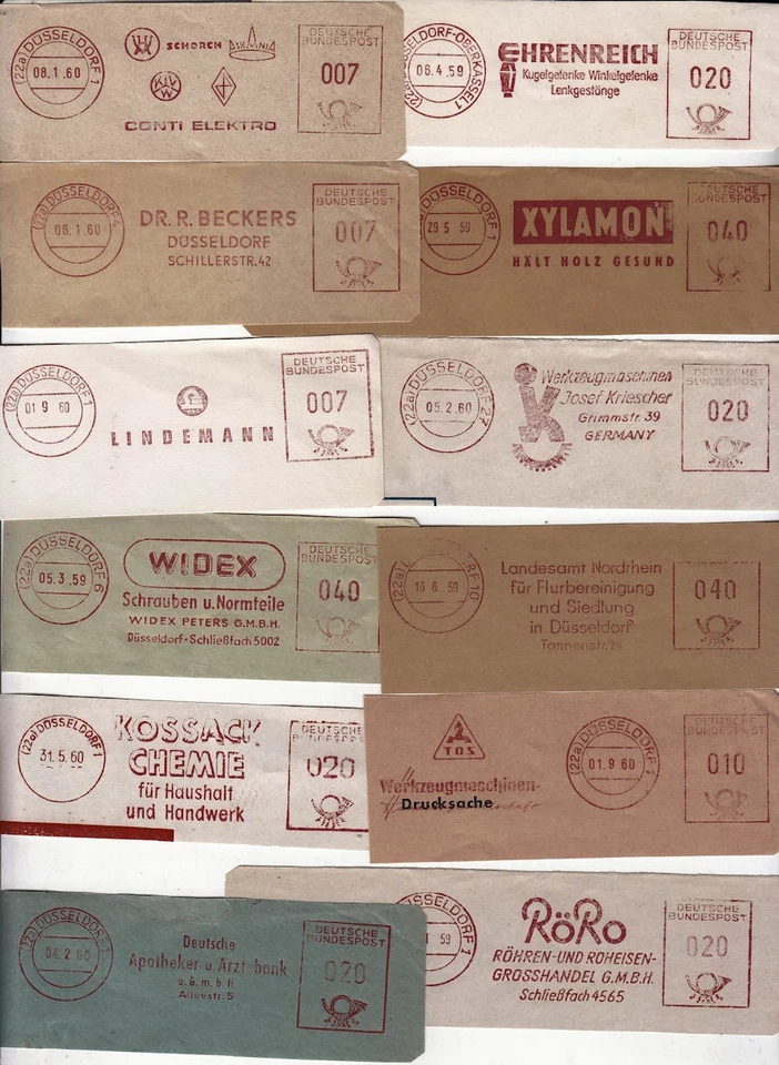 ZB31 Düsseldorf 12 seltene Absenderfreistempel aus 1959/1960 - Bild 1 von 1