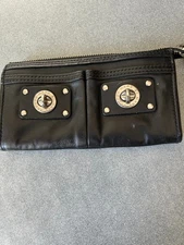 EXC MARC JACOBS BLACK LEATHER DOUBLE TURNKEY POCKETS CLUTCH ZIP WALLET 7.5" X 4"