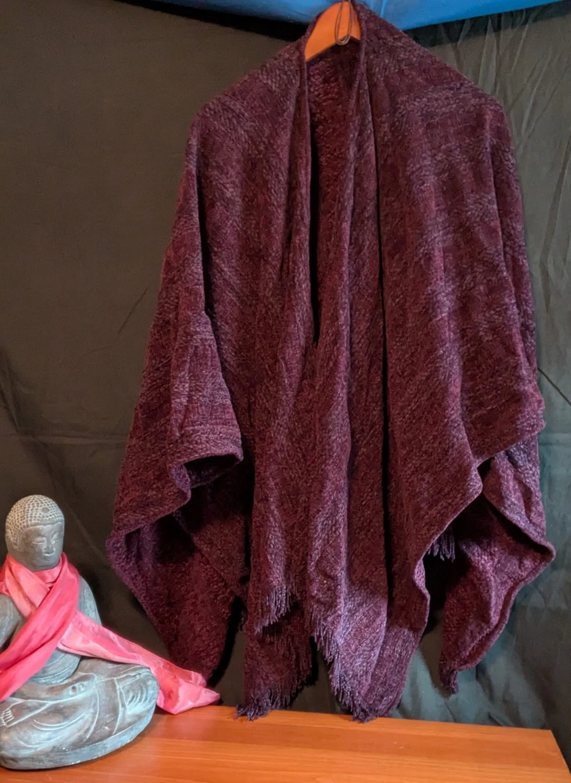 Barefoot Dreams Cozychic Ultra Lite Poncho Shawl Fringe Plum Maroon One Size