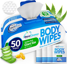 XL Body Wipes for Adults 50 Ct 4 Travel Shower Wipes No Rinse Bathing Wipes