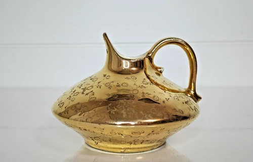 Vintage McCoy 24k Weeping Gold Creamer Pitcher with Subtle Floral Inlay