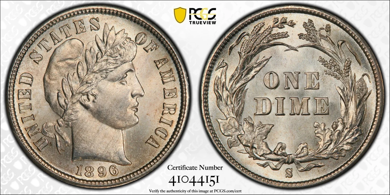 1896-S Barber Dime PCGS MS66