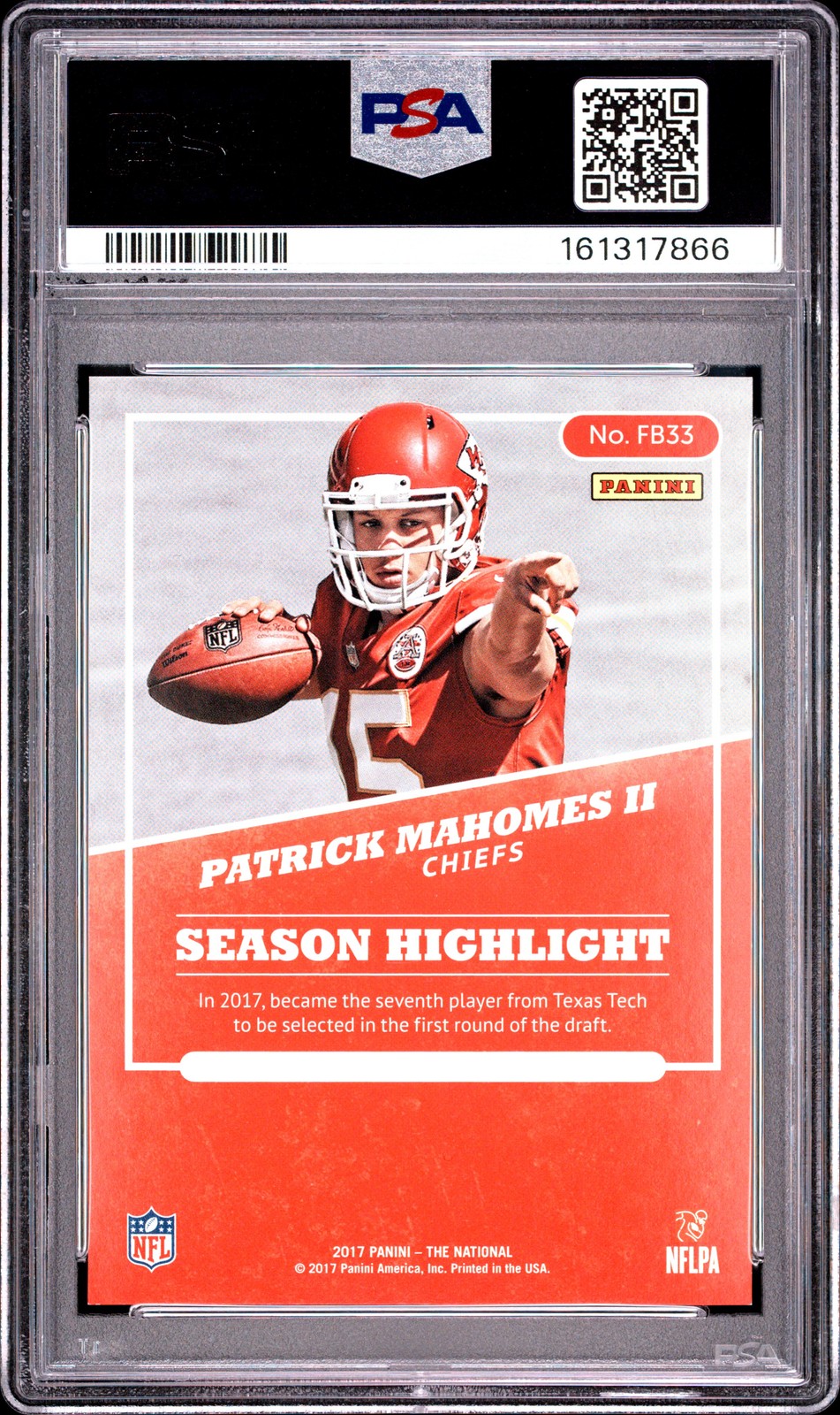 2017 PANINI NATIONAL CONVENTION ROOKIE #FB33 PATRICK MAHOMES II RC 378/399 PSA 6 view 2