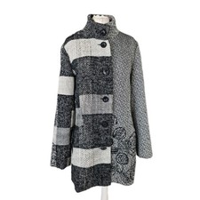 Desigual Wollmischung Patchwork Karo Mantel Blumen gefüttert UK 16 EU 44