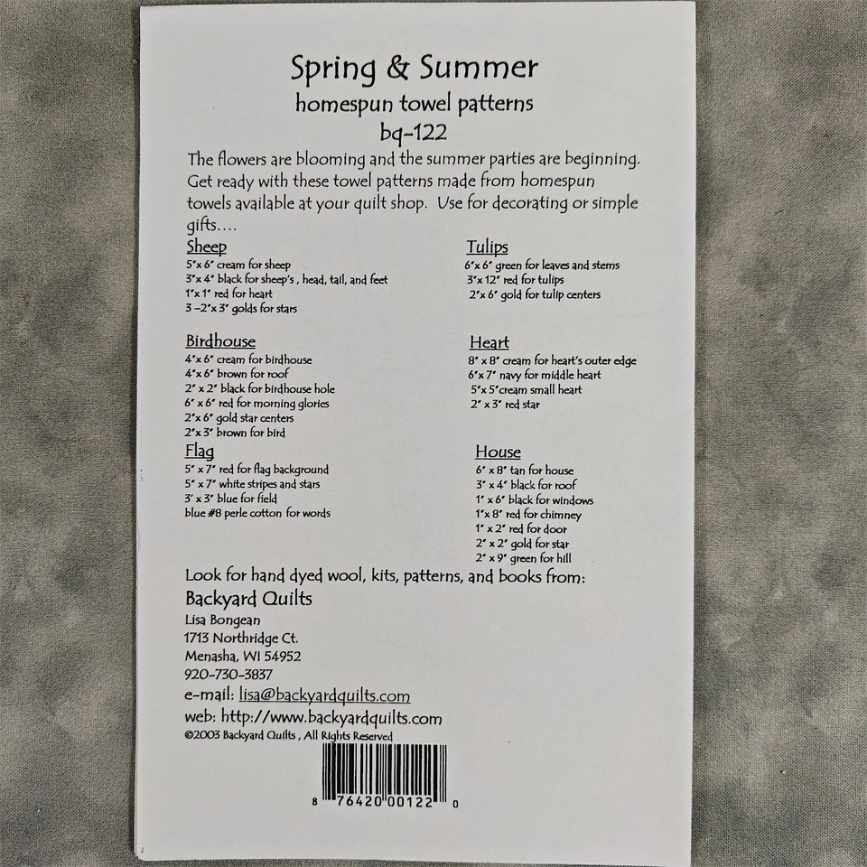 Backyard Quilts Spring & Summer Homespun Towel Patterns BQ-122 Lisa Bongean - Image 3 of 3