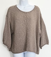Free People Sweater Large Taupe Oversized Slouchy Boho Popcorn Nubby 3/4 Sleeve
