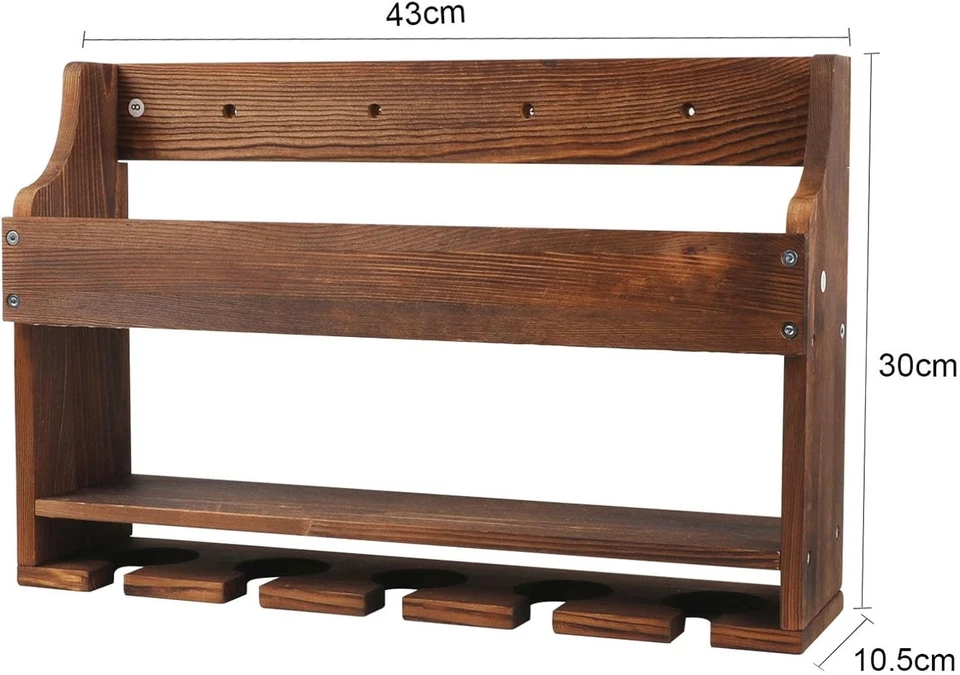 Paquete de 2 estantes de vino de madera montados en la pared con luz LED y soporte de vidrio Foto 3 de 4