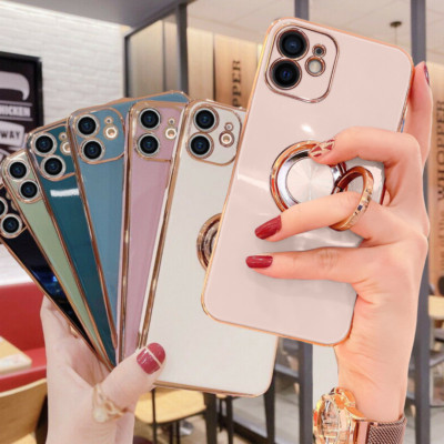 For iPhone 14 Plus 13 12 11 Pro Max XR XS SE 87 Magnetic Plating Ring Stand Case