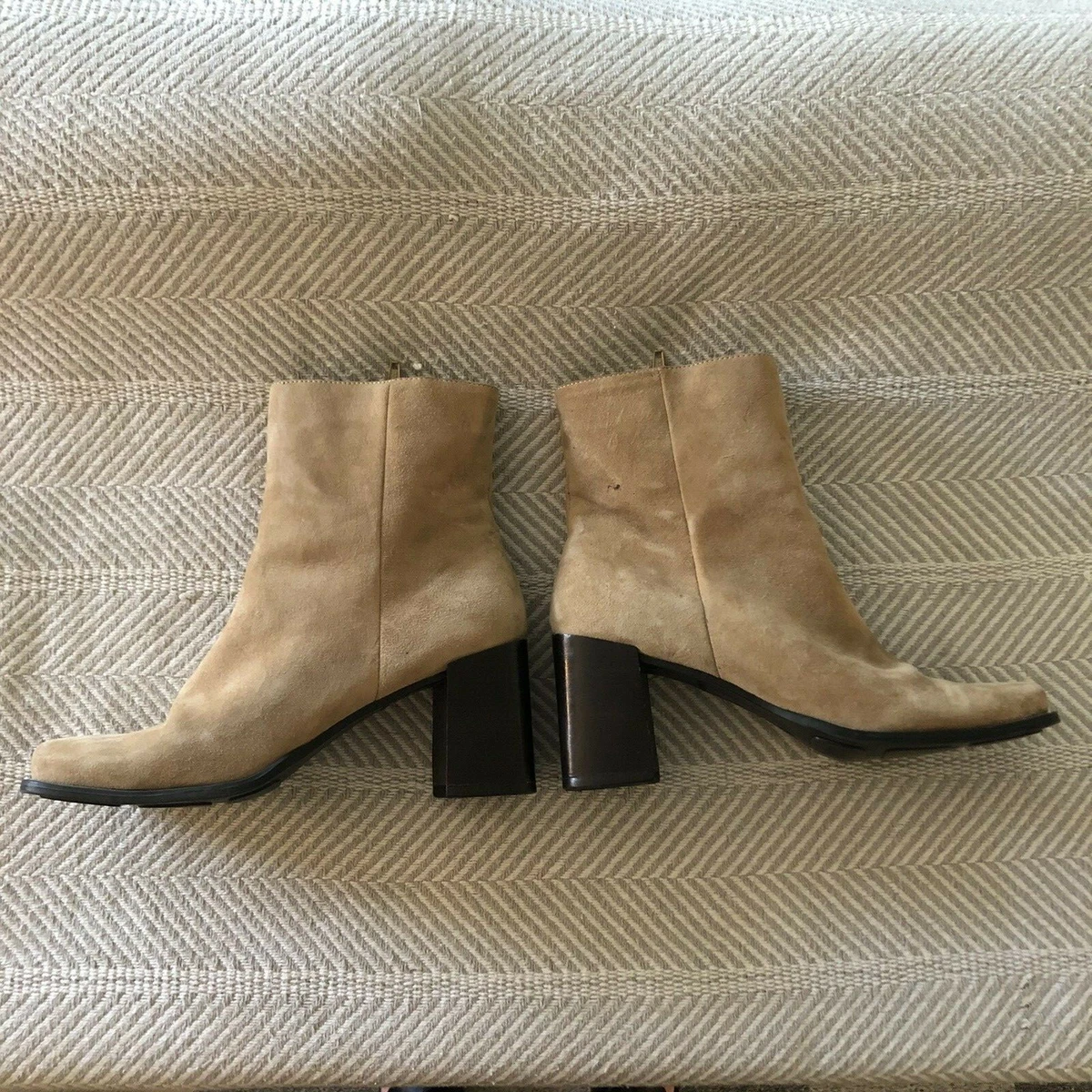 Suede Ankle Boots Lord and Taylor Royalty Tan Square Toe Leather