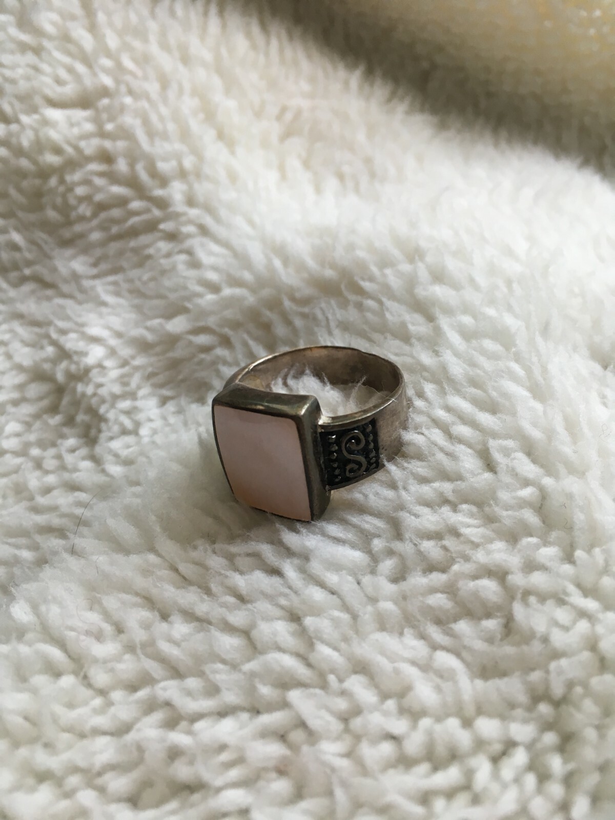 Vtg Sterling Silver Ring w/ Rectangular Square Pa… - image 4