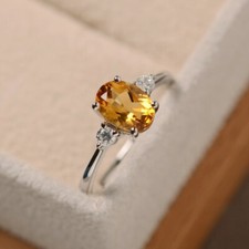925 Sterling Silver Citrine Ring, Oval Cut, Engagement Ring, Gift for Fiancee