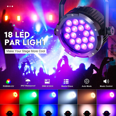 270W Waterproof 18LED Par Light 6 in 1 RGBWA+UV DMX512 DJ Stage Strobe Lighting