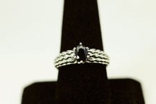 925 Silver Dark Blue Oval Sapphire Solitaire w/Ribbed Setting Ring 5.2G RIN8484 