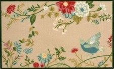 KITCHEN ACCENT RUG nonskid back 17" x 28" BIRD COLORFUL FLOWERS, NR