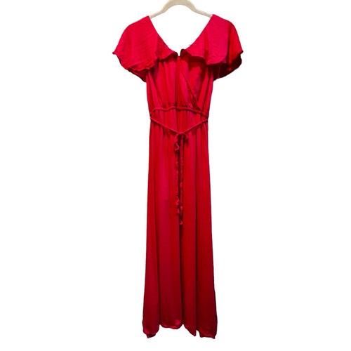 Billabong Maxi Dress Juniors Large Womens Medium Dark Pink Ruffle Beach Cruise - Picture 2 of 8