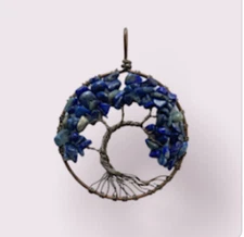 Pendant Tree of Life Lapis Chips Copper Tone Wire Wrapped