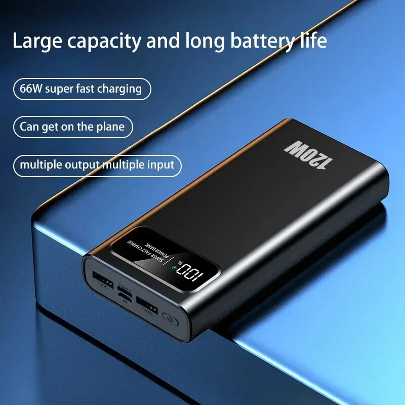 デジタルディスプレイ付きパワーバンク,200000mAh, 120W 200000mAh Power Bank 120W Super Fast Charging Portable