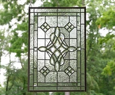 Handcrafted All Clear stained glass panel Beveled glass window panel 16" x 24"