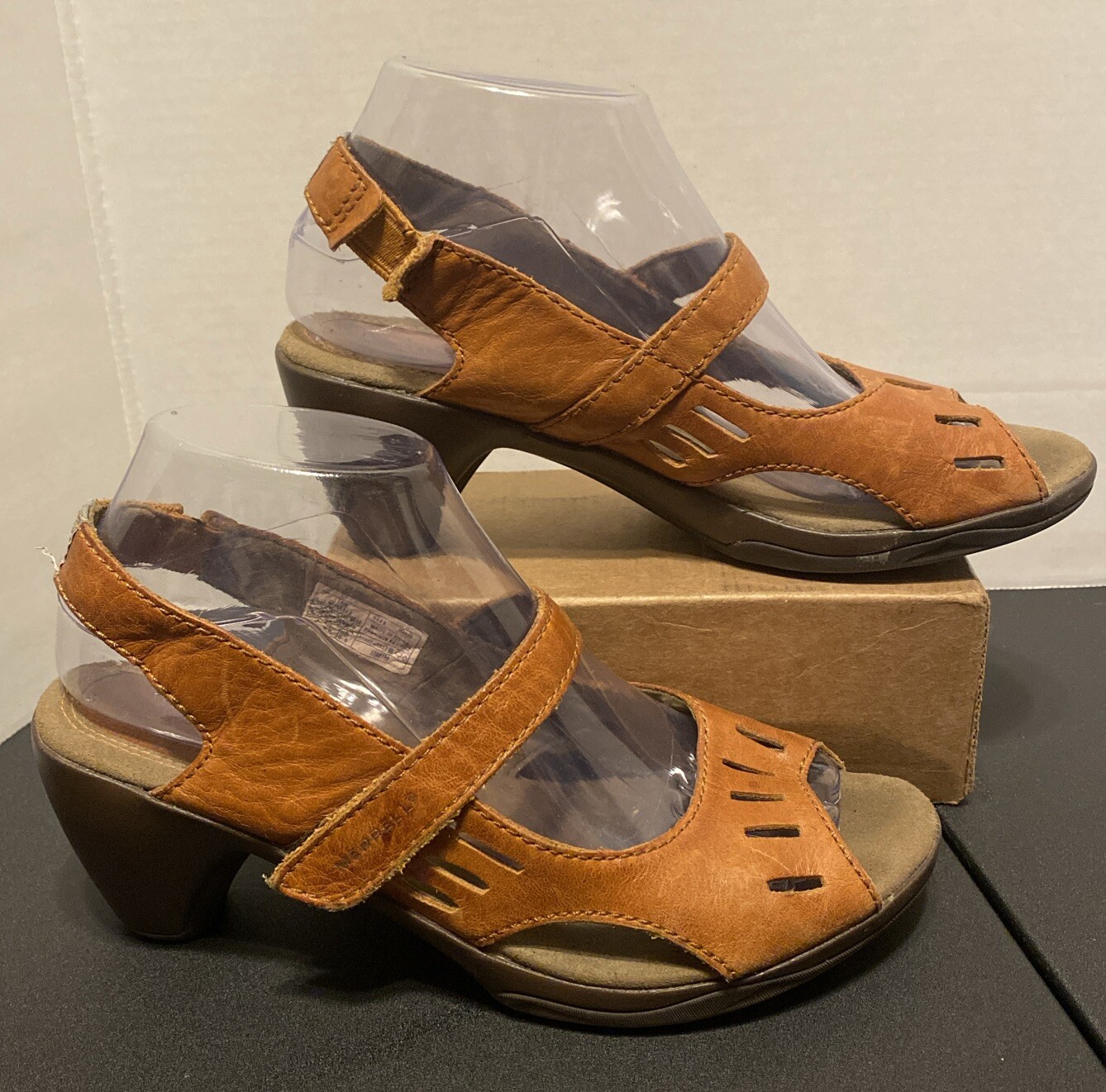 Sandali MERRELL da donna taglia 8 ciclismo slingback in pelle marrone J58052 tacchi cono