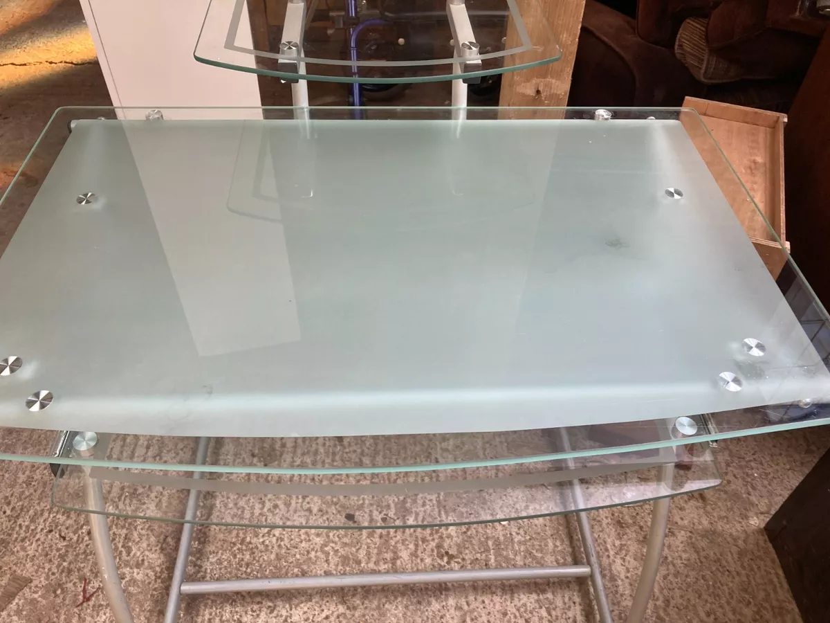 Glass Home Office Computer Desk with Sliding Keyboard Shelf
