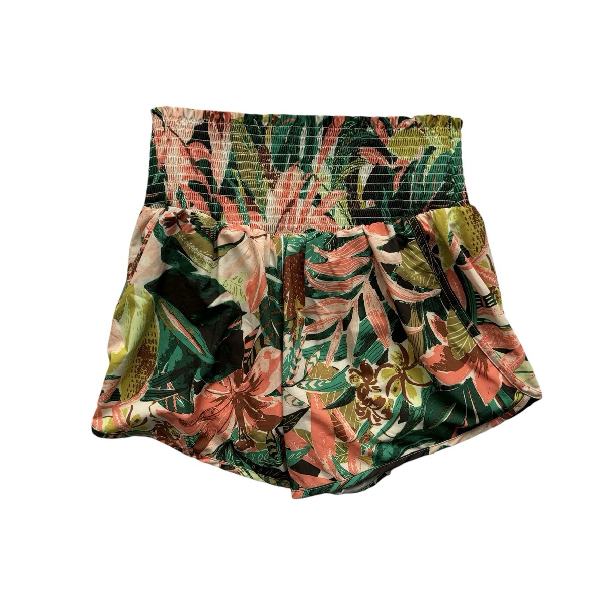 Offline by Aerie Real Me Tropical Print Smocked Running Shorts Size Large - Main Image