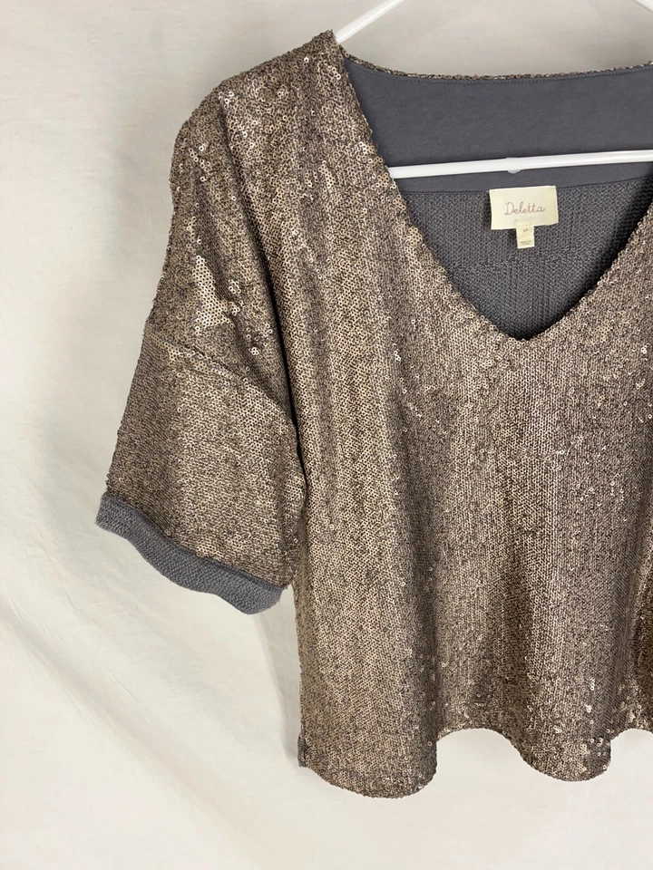 Blusa Top Anthropologie Deletta Lentejuelas Cuello en V Para Mujer Talla XS Talla Grande Boxey Foto 2 de 3