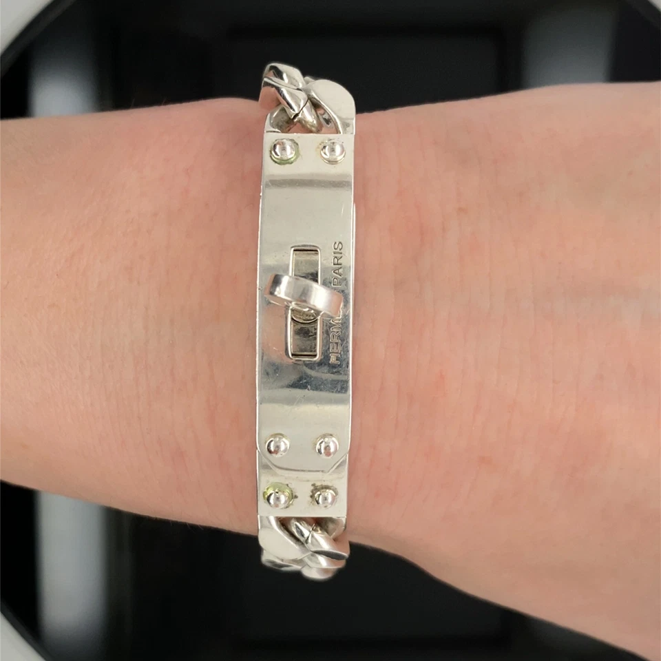 Brazalete Hermès Paris Kelly Gourmette modelo mediano de plata de ley $3700 venta al por menor Foto 3 de 4