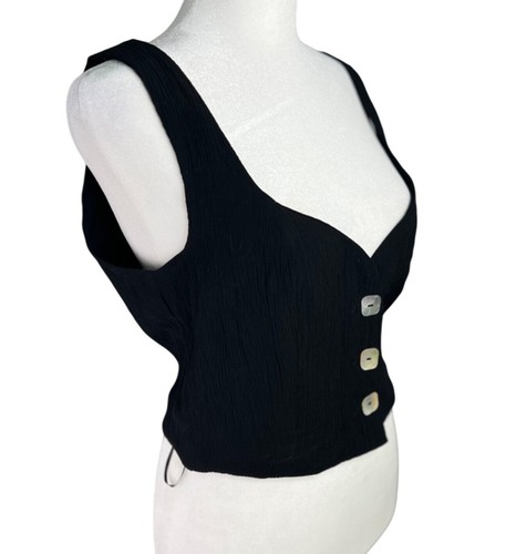 Jason Wu Womens Black Square Mother of Pearl Sleeveless Button Crop Top Small - Picture 9 of 14