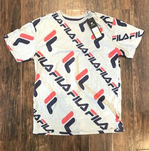 grey and red graphic tee