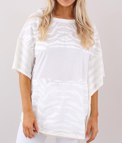 Elisa Cavaletti White knitted Asymmetrical t-shirt top with print size XXL BNWT - Picture 5 of 8
