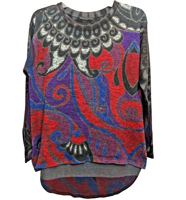Nally & Millie Geometric Print Summer Weight Sweater Art To Wear S/M Stretch
