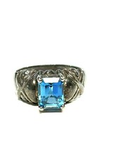 VINTAGE PRETTY BLUE GLASS STERLING SILVER RING SIZE 6-7