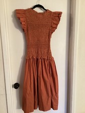 Women NWT "Ulla Johnson" rust orange short feathered sleeves long dress. Size 4