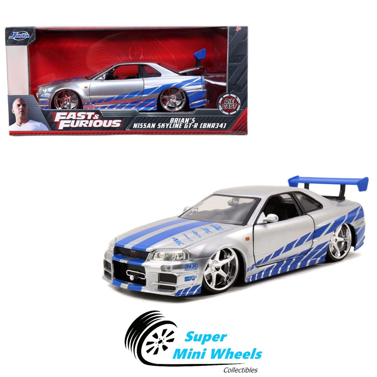 Nissan Skyline (R34) 1:24 ミニカー JADA DUB CITY 2002 NISSAN SKYLINE GT R R34 1:24 BLUE MOTOREX
