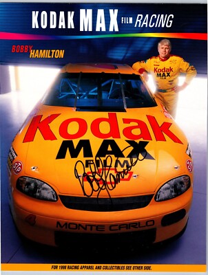 Bobby Hamilton Hand Signed Kodak Max  NASCAR Hero Card - 8 x 10 Inch - Deceased