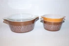 Pyrex Woodland Brown Vintage Casserole Dishes Lot of 2 Plus 1 Tan Dish