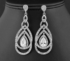 Loops Austrian Rhinestone Crystal CZ Chandelier Dangle Earrings Wed E3512 Silver