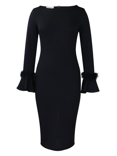 Semi Glockenärmel Sexy V-Ausschnitt Formell Kirche Kleider für Damen Bischof Midikleid - Bild 50 von 60