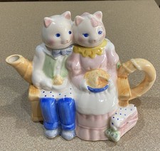 Vintage Applause Ceramic Cat Couple Teapot #39047