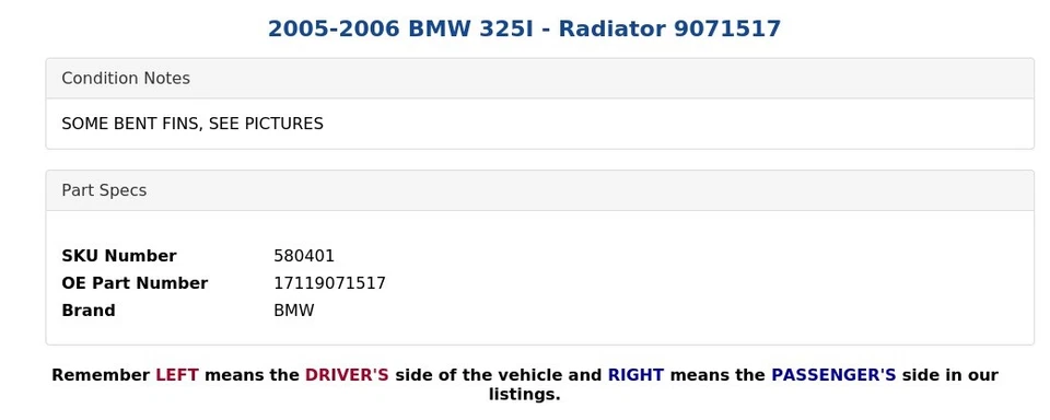 2005-2006 BMW 325I - Radiador 9071517 - Imagem 4 de 4