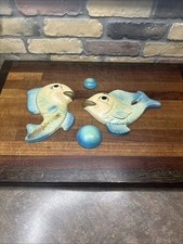 Vintage Miller Studio Chalkware Fish Aqua Blue Retro Wall Decor With Bubbles