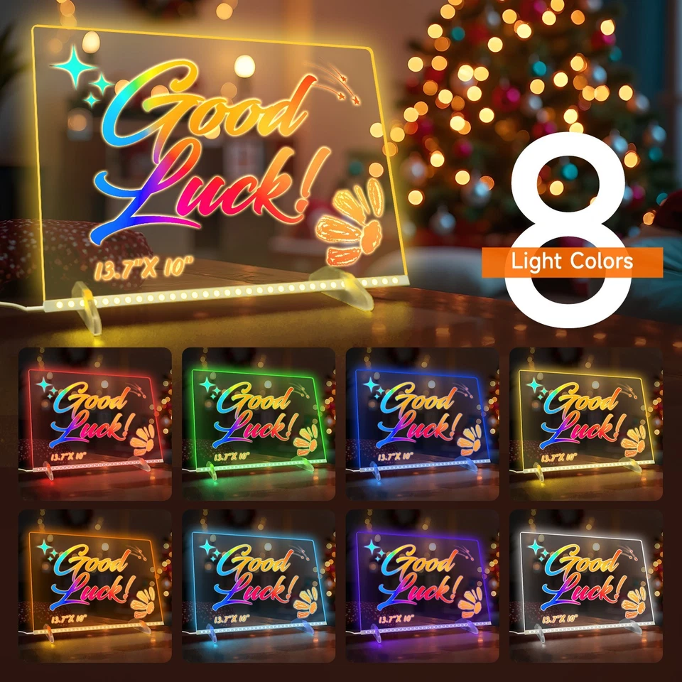 LED Note Board with 8 Colors 6 Modes -13.7"X10" Acrylic Dry Erase Board - Image 3 of 4